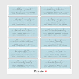 Chic Script Blauwe Huwelijksgast Adreslabels Sticker