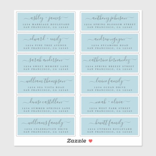 Chic Script Blauwe Huwelijksgast Adreslabels Sticker (Vel)