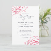 Chic Script Bloemige Omlijning Roze Roos Bruiloft Kaart (Staand voorkant)