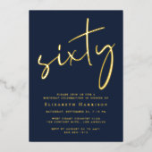 Chic Script Blue 60th Birthday Party Gold Folie Uitnodiging (Voorkant)