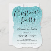 Chic Script Blue Glitter ombre Kerstparty IV Kaart (Voorkant)