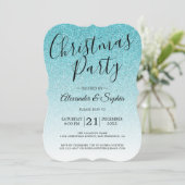 Chic Script Blue Glitter ombre Kerstparty IV Kaart (Staand voorkant)