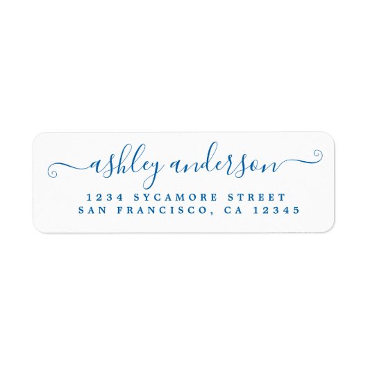 Chic Script Blue Ink Name Return-adres Etiket (Voorkant)