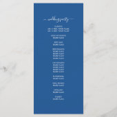 Chic Script Blue Simple Minimal Wedding Programmakaart (Achterkant)