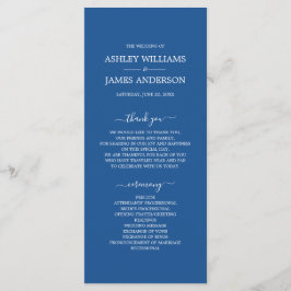 Chic Script Blue Simple Minimal Wedding Programmakaart