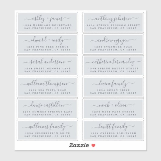 Chic Script Blue Wedding Guest Adresetiketten Sticker (Vel)