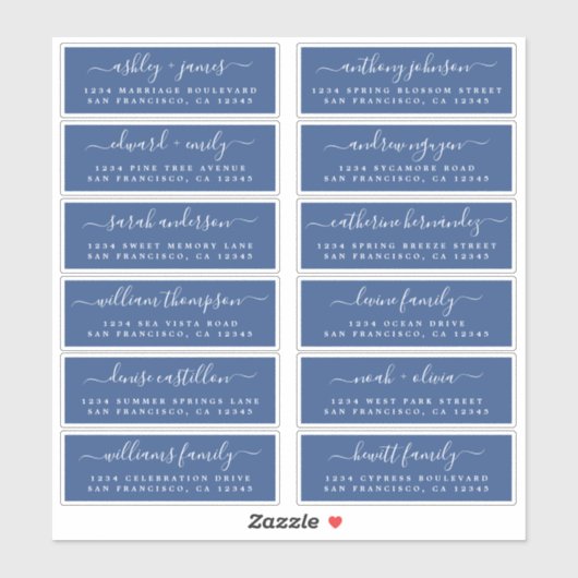 Chic Script Blue Wedding Guest Adresetiketten Sticker (Vel)