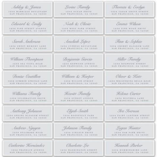 Chic Script Blue Wedding Guest Adresetiketten Sticker (Voorkant)
