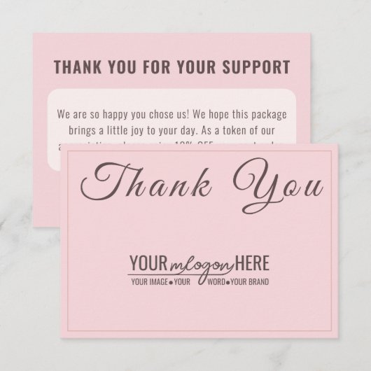 Chic Script Blush Logo Sociale Media Bedankkaart (Voorkant / Achterkant)