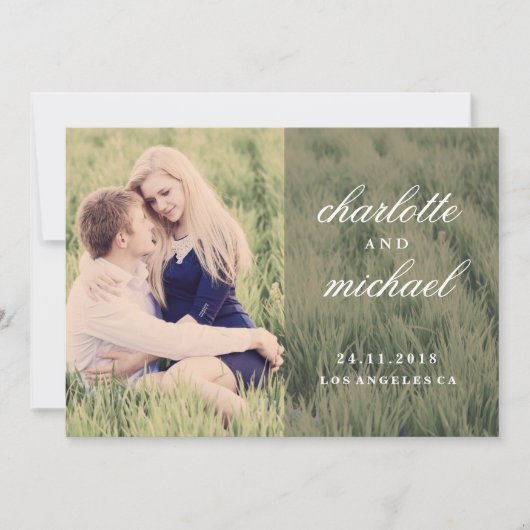 Chic Script Boho Foto Sla de datum op Save The Date (Voorkant)
