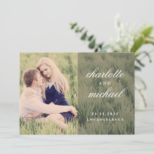 Chic Script Boho Foto Sla de datum op Save The Date (Staand voorkant)