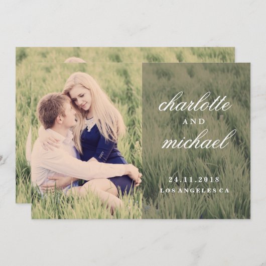 Chic Script Boho Foto Sla de datum op Save The Date (Voorkant / Achterkant)
