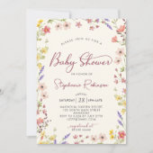Chic Script Boho Wildflower Girl Baby shower Kaart (Voorkant)