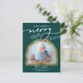 Chic Script Boog Frame Geboorteaankondiging Feestdagenkaart (Staand voorkant)