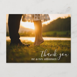 chic script bruiloft bedankt foto briefkaart