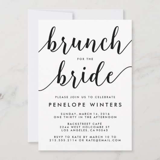 Chic Script Brunch Bruids Douche Uitnodigingen (Voorkant)