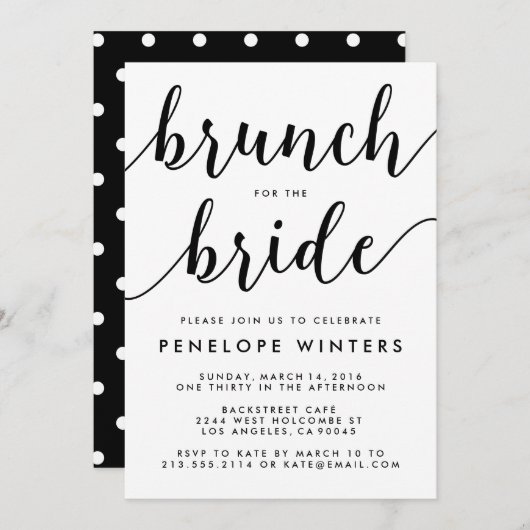 Chic Script Brunch Bruids Douche Uitnodigingen (Voorkant / Achterkant)