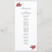 Chic Script Burgundy Blad Minimal Huwelijk Programmakaart (Achterkant)