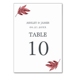 Chic Script Burgundy Leaf Minimal Wedding Kaart