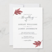 Chic Script Burgundy Leaf Minimal Wedding Kaart (Voorkant)