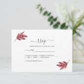 Chic Script Burgundy Leaf Minimal Wedding RSVP Kaartje (Staand voorkant)