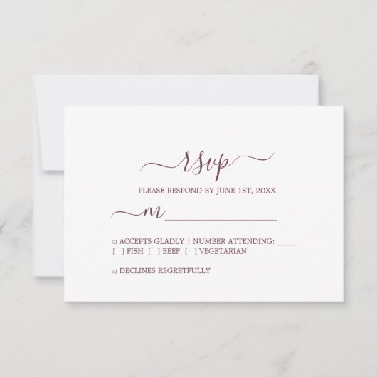 Chic Script Burgundy Minimal Wedding RSVP Kaartje (Voorkant)