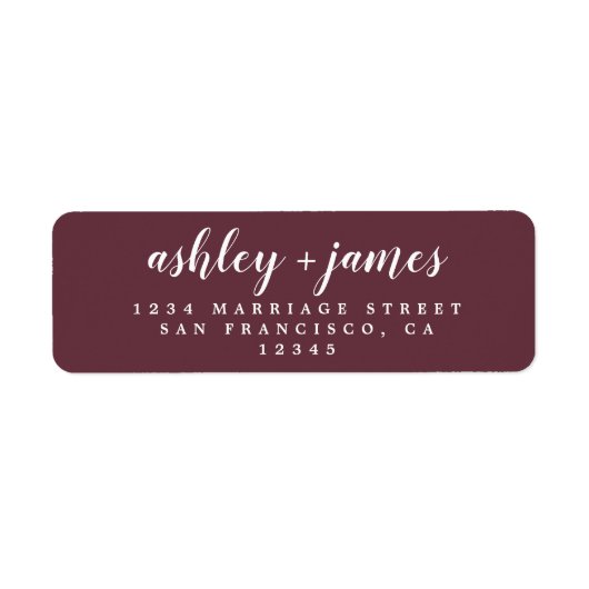 Chic Script Burgundy Trouwretouradres Etiket (Voorkant)
