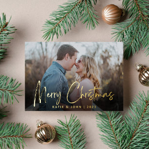 Chic Script Calligraphy kerstparen foto Folie Feestdagenkaart