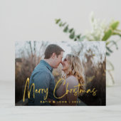 Chic Script Calligraphy kerstparen foto Folie Feestdagenkaart (Staand Voorkant)