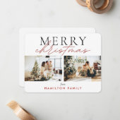 Chic Script Calligraphy Merry Two Photo Notitiekaartje (Voorkant / Achterkant in situ)