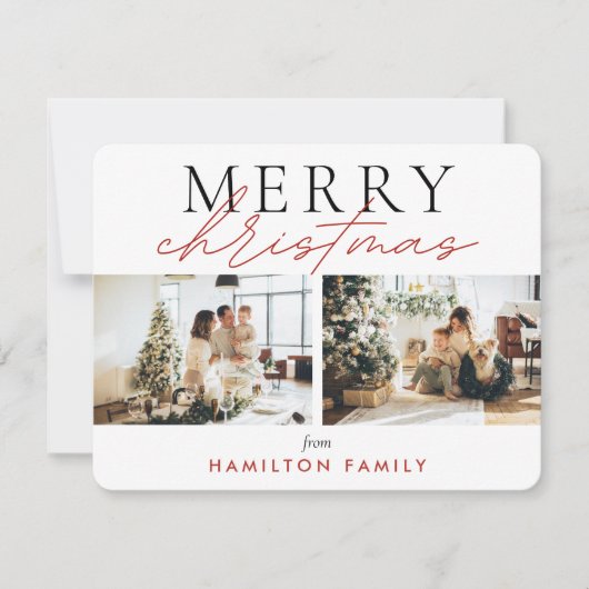 Chic Script Calligraphy Merry Two Photo Notitiekaartje (Voorkant)