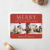 Chic Script Calligraphy Merry Two Photo Notitiekaartje (Voorkant / Achterkant in situ)