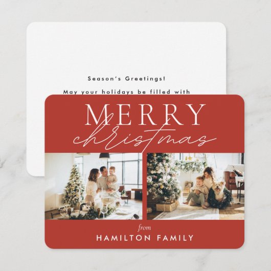 Chic Script Calligraphy Merry Two Photo Notitiekaartje (Voorkant / Achterkant)