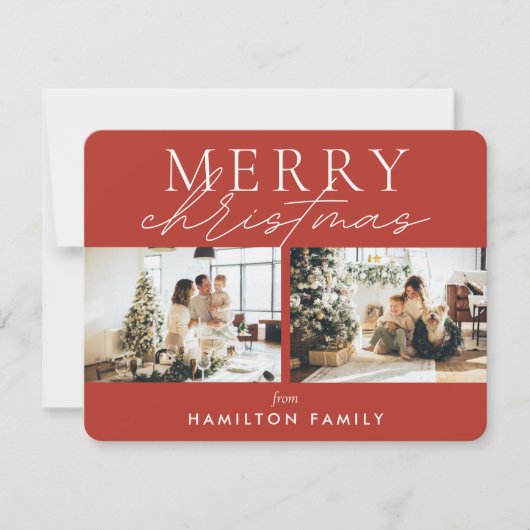 Chic Script Calligraphy Merry Two Photo Notitiekaartje (Voorkant)