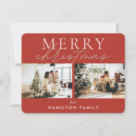 Chic Script Calligraphy Merry Two Photo Notitiekaartje