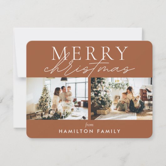 Chic Script Calligraphy Merry Two Photo Notitiekaartje (Voorkant)