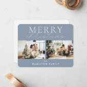 Chic Script Calligraphy Merry Two Photo Notitiekaartje (Voorkant / Achterkant in situ)