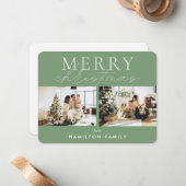 Chic Script Calligraphy Merry Two Photo Notitiekaartje (Voorkant / Achterkant in situ)