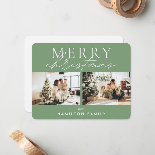 Chic Script Calligraphy Merry Two Photo Notitiekaartje (Voorkant / Achterkant in situ)