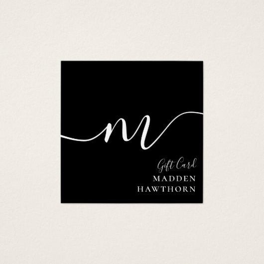 Chic Script Calligraphy Zwart Cadeaubon Vierkante Visitekaartjes (Voorkant)