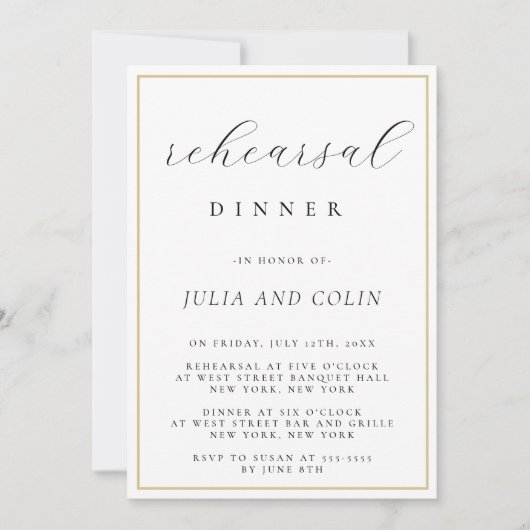 Chic Script Classic repetitie diner uitnodiging (Voorkant)