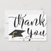 Chic Script DANK U Black White Mortarboard Bedankkaart (Voorkant)