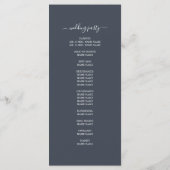 Chic Script Dark Blue Simple Minimal Wedding Programmakaart (Achterkant)