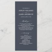 Chic Script Dark Blue Simple Minimal Wedding Programmakaart (Voorkant)
