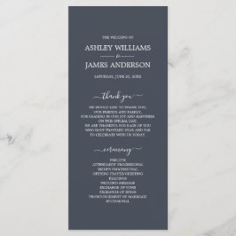 Chic Script Dark Blue Simple Minimal Wedding Programmakaart
