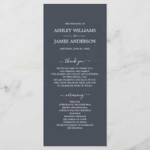 Chic Script Dark Blue Simple Minimal Wedding Programmakaart