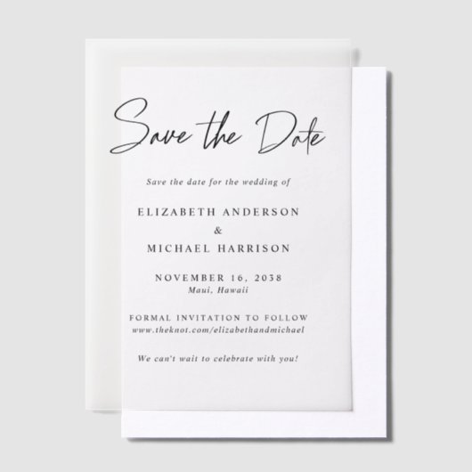 Chic Script De Vellum-overlay-datum opslaan Vellum Uitnodigingen (Offset)