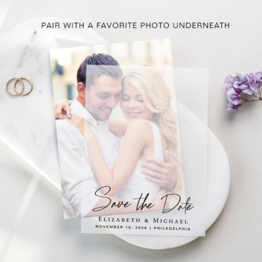 Chic Script De Vellum-overlay-datum opslaan Vellum Uitnodigingen