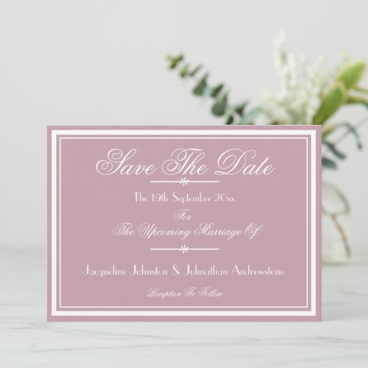 Chic Script Details Stof Roze Save The Date Aankondiging (Staand voorkant)