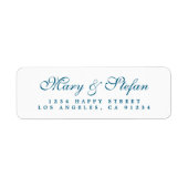 Chic Script Dodger Blue Wedding Retouradres Etiket (Voorkant)
